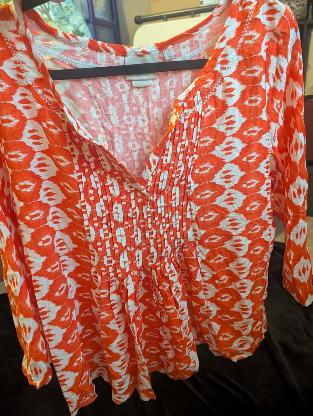 Orange and White Pintuck Peasant Tunic